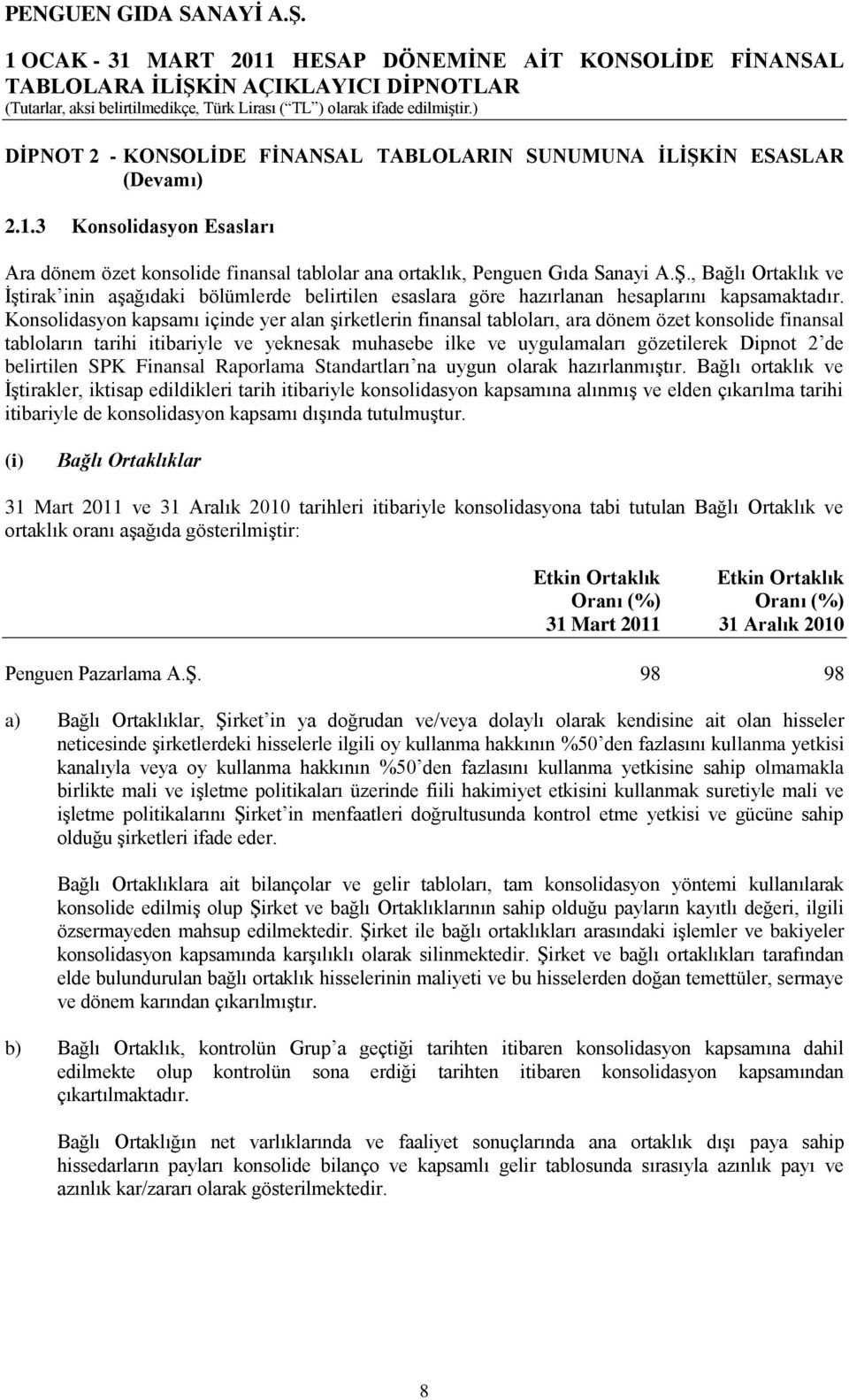 belirtilen SPK Finansal Raporlama Standartları na uygun olarak hazırlanmıģtır.