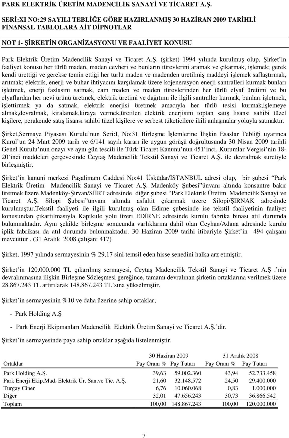 (şirket) 1994 yılında kurulmuş olup, Şirket in faaliyet konusu her türlü maden, maden cevheri ve bunların türevlerini aramak ve çıkarmak, işlemek; gerek kendi ürettiği ve gerekse temin ettiği her