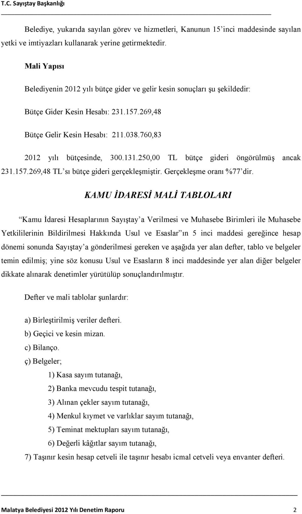 250,00 TL bütçe gideri öngörülmüş ancak 231.157.269,48 TL sı bütçe gideri gerçekleşmiştir. Gerçekleşme oranı %77 dir.