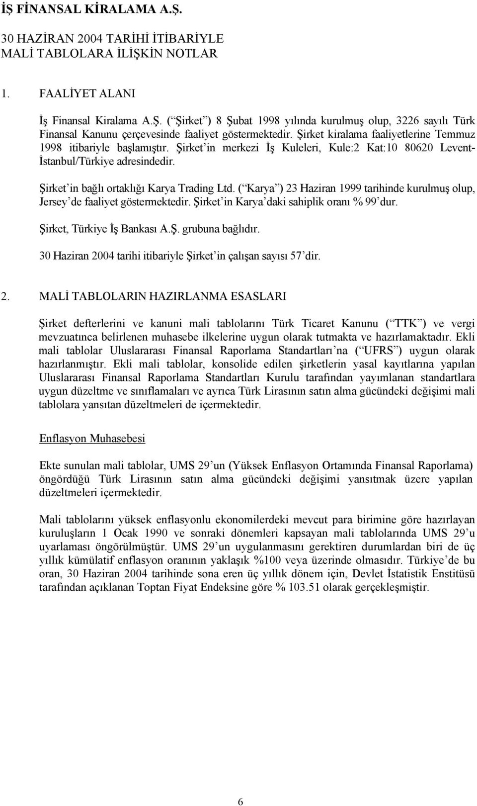 Şirket in bağlı ortaklığı Karya Trading Ltd. ( Karya ) 23 Haziran 1999 tarihinde kurulmuş olup, Jersey de faaliyet göstermektedir. Şirket in Karya daki sahiplik oranı % 99 dur.