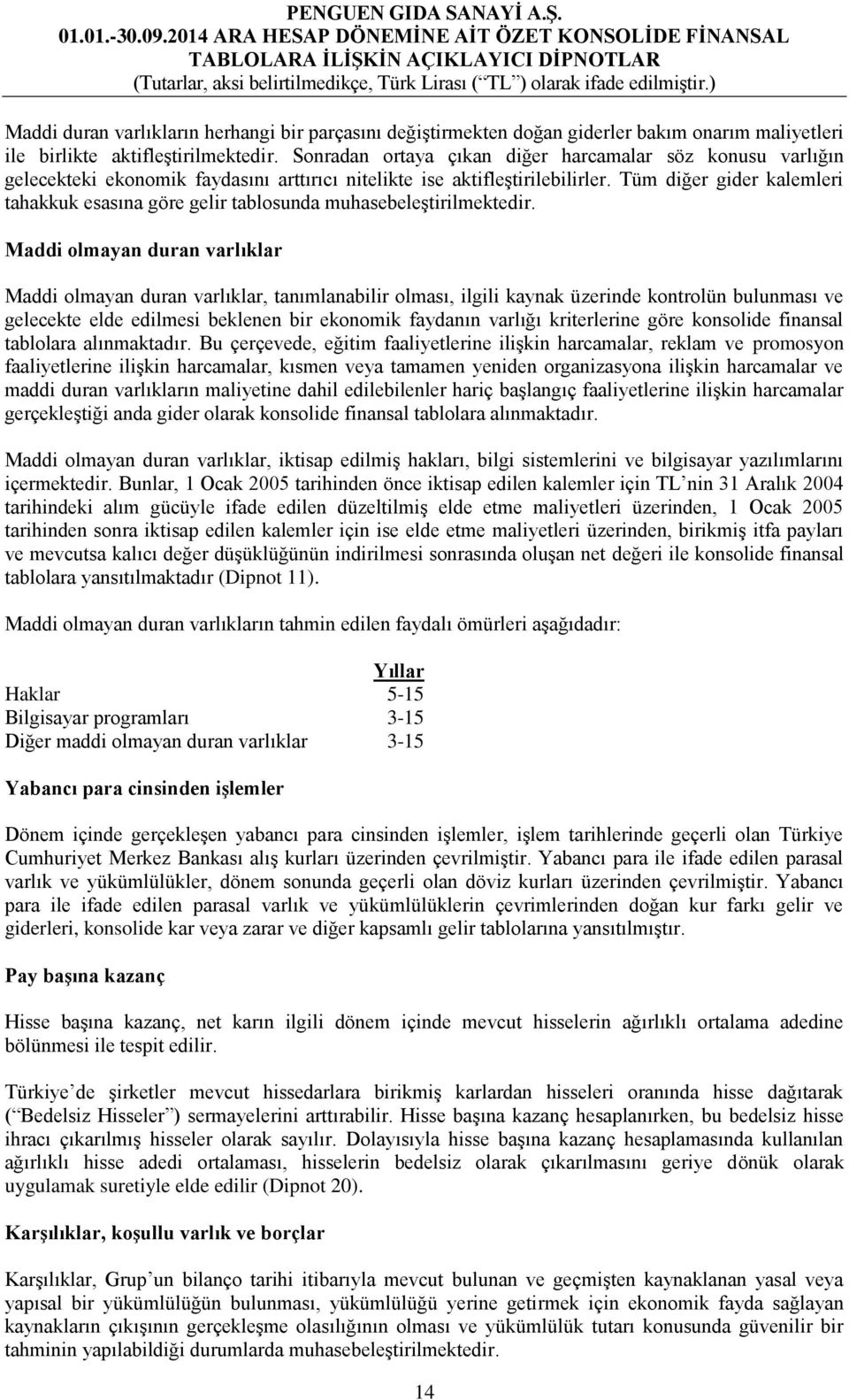 Tüm diğer gider kalemleri tahakkuk esasına göre gelir tablosunda muhasebeleştirilmektedir.