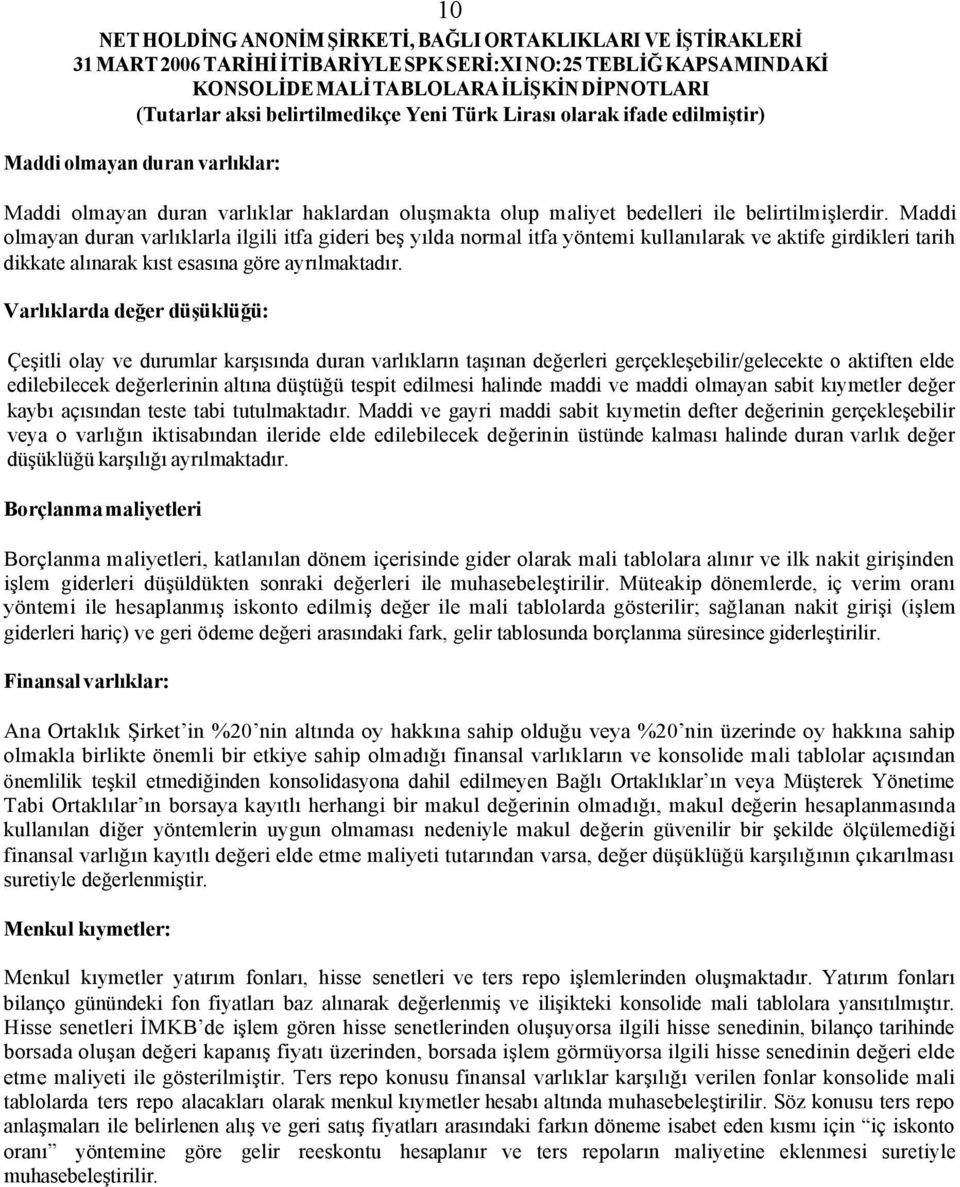 Varlıklarda değer düşüklüğü: Çeşitli olay ve durumlar karşısında duran varlıkların taşınan değerleri gerçekleşebilir/gelecekte o aktiften elde edilebilecek değerlerinin altına düştüğü tespit edilmesi