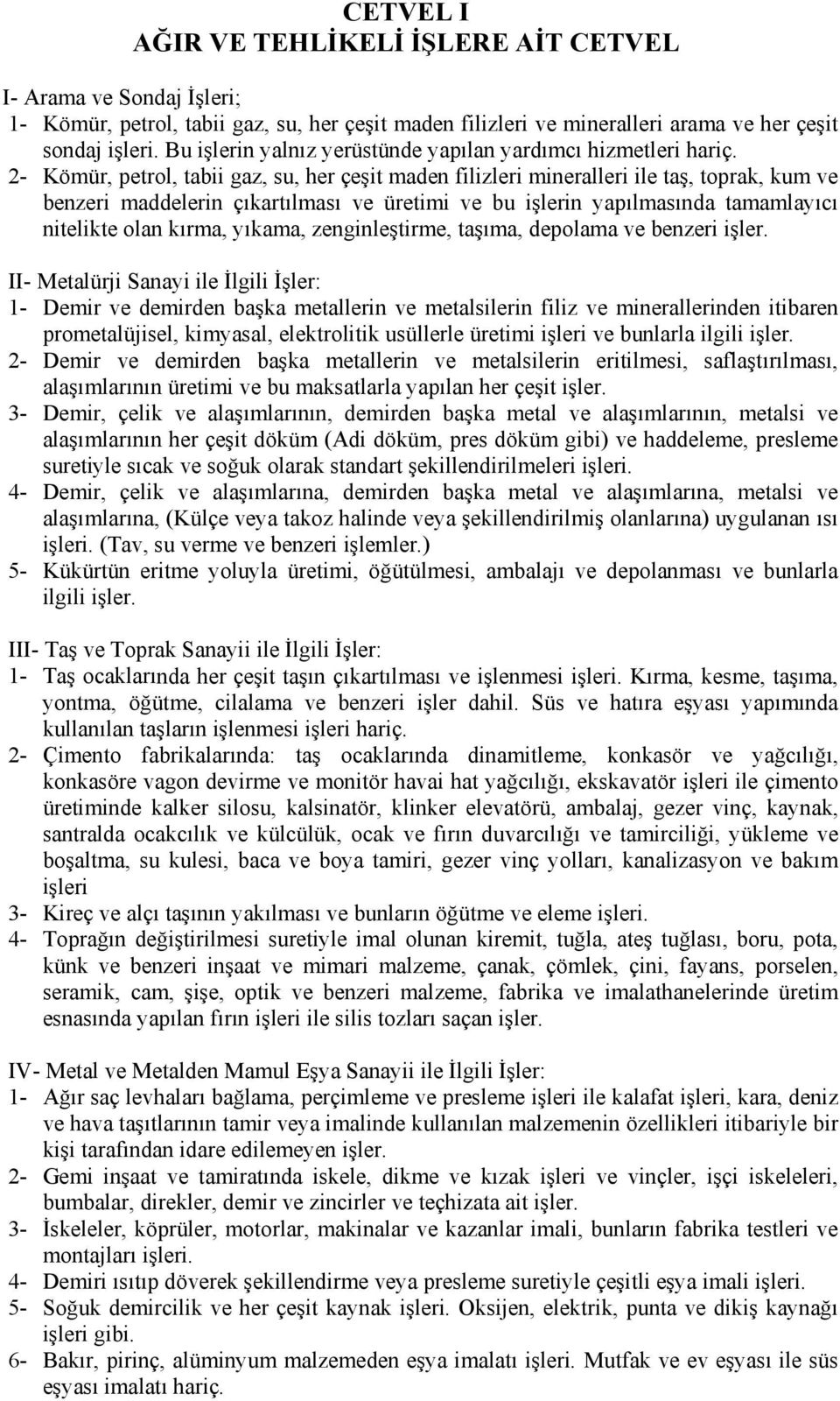 2- Kömür, petrol, tabii gaz, su, her çeşit maden filizleri mineralleri ile taş, toprak, kum ve benzeri maddelerin çıkartılması ve üretimi ve bu işlerin yapılmasında tamamlayıcı nitelikte olan kırma,