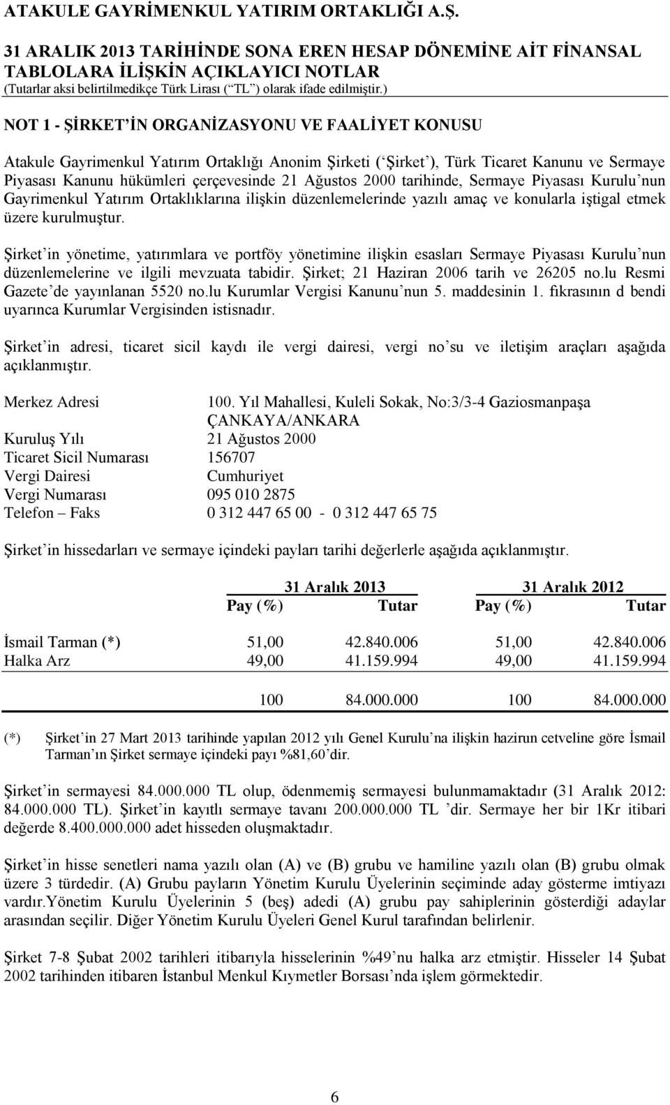 Şirket in yönetime, yatırımlara ve portföy yönetimine ilişkin esasları Sermaye Piyasası Kurulu nun düzenlemelerine ve ilgili mevzuata tabidir. Şirket; 21 Haziran 2006 tarih ve 26205 no.