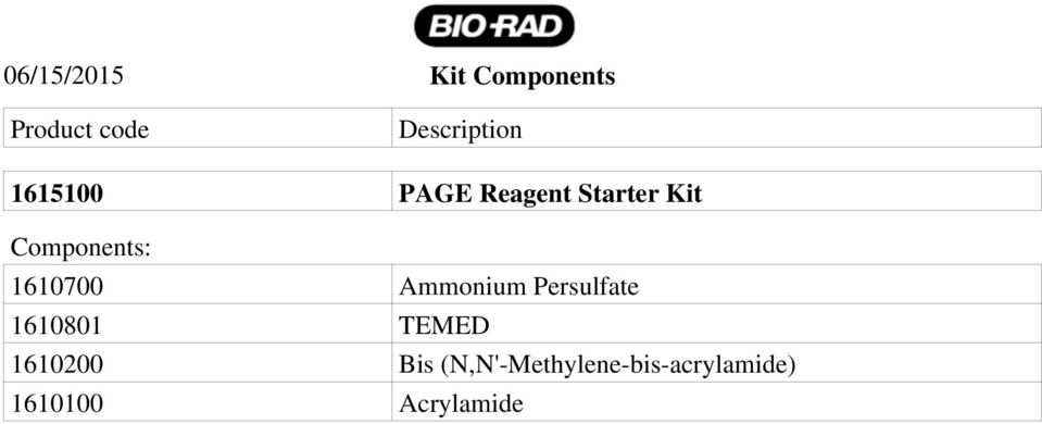 Components: 1610700 Ammonium Persulfate 1610801