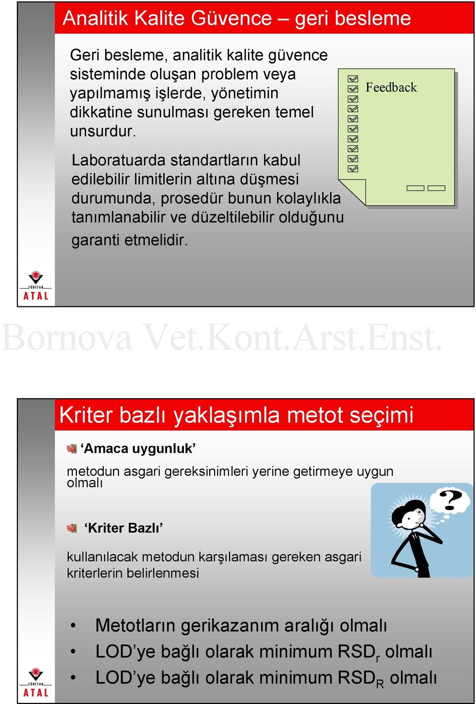 Feedback Feedback Laboratuarda standartların kabul edilebilir limitlerin altına düşmesi durumunda, prosedür bunun kolaylıkla tanımlanabilir ve düzeltilebilir olduğunu