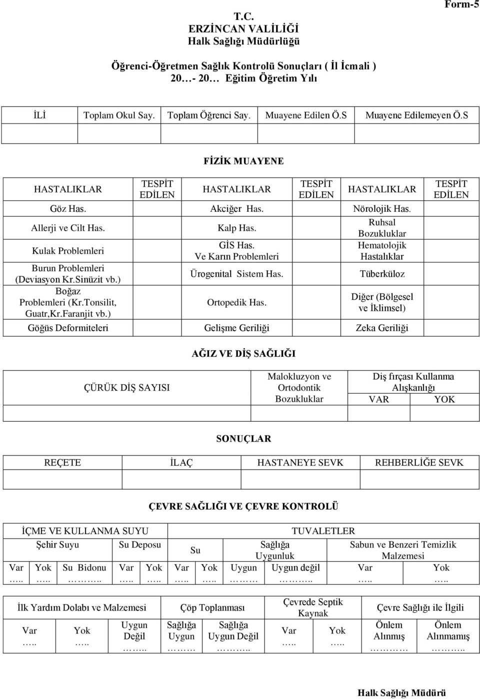 Tüberküloz (Deviasyon Kr.Sinüzit vb.) Boğaz Problemleri (Kr.Tonsilit, Guatr,Kr.Faranjit vb.) Ortopedik Has.