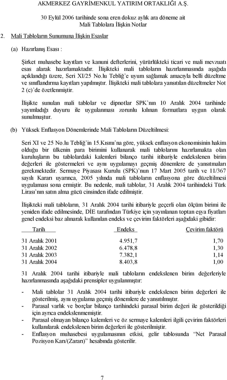 İlişikteki mali tablolara yansıtılan düzeltmeler Not 2 (c) de özetlenmiştir.