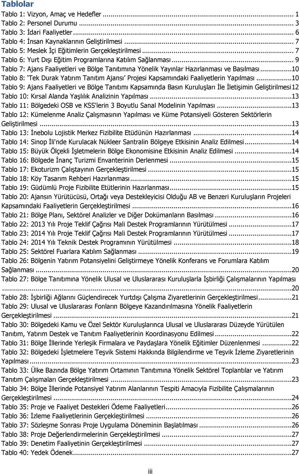 ..10 Tablo 8: Tek Durak Yatırım Tanıtım Ajansı Projesi Kapsamındaki Faaliyetlerin Yapılması.