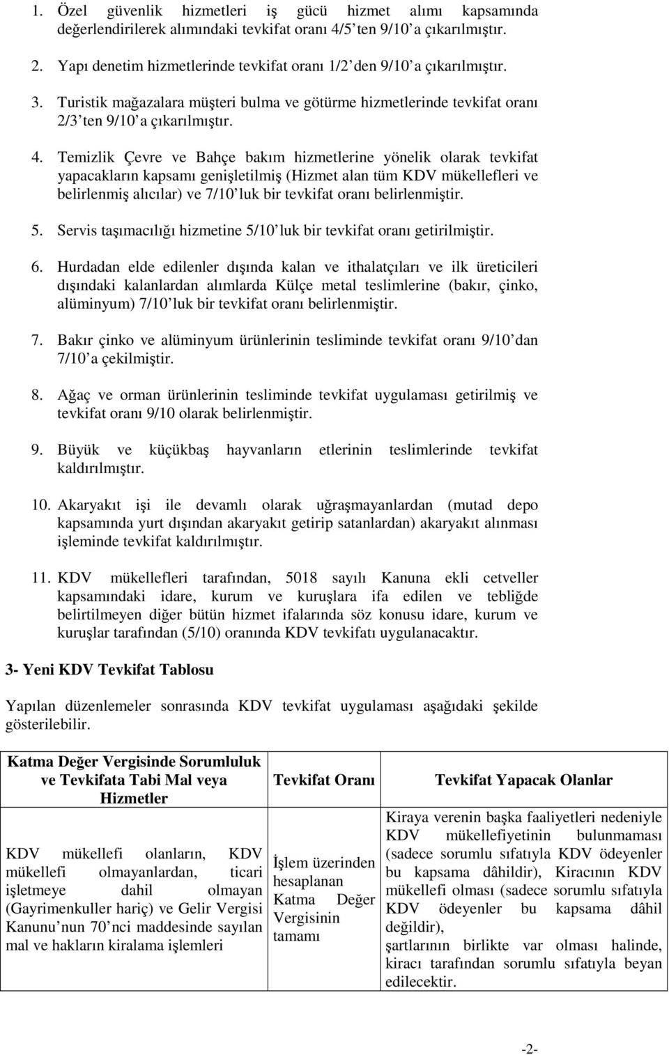 Temizlik Çevre ve Bahçe bakım hizmetlerine yönelik olarak tevkifat yapacakların kapsamı genişletilmiş (Hizmet alan tüm KDV mükellefleri ve belirlenmiş alıcılar) ve 7/10 luk bir tevkifat oranı