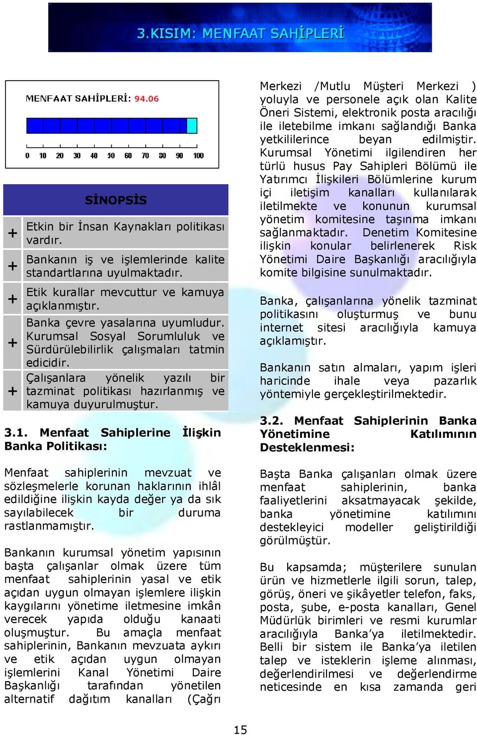 3.1. Menfaat Sahiplerine İlişkin Banka Politikası: Menfaat sahiplerinin mevzuat ve sözleşmelerle korunan haklarının ihlâl edildiğine ilişkin kayda değer ya da sık sayılabilecek bir duruma