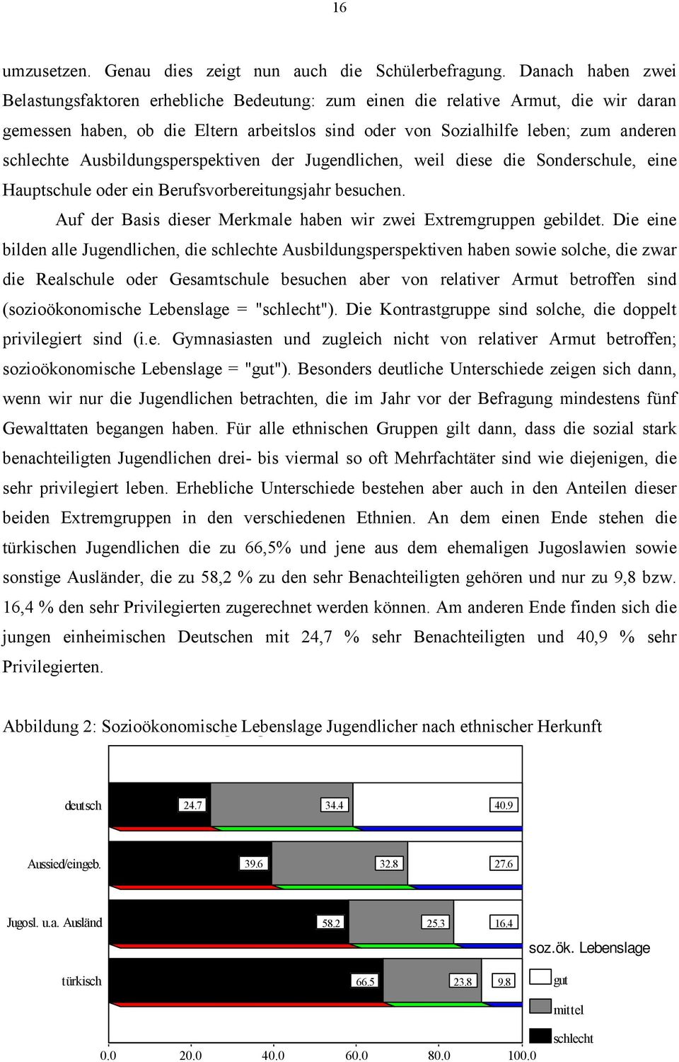 Ausbildungsperspektiven der Jugendlichen, weil diese die Sonderschule, eine Hauptschule oder ein Berufsvorbereitungsjahr besuchen. Auf der Basis dieser Merkmale haben wir zwei Extremgruppen gebildet.