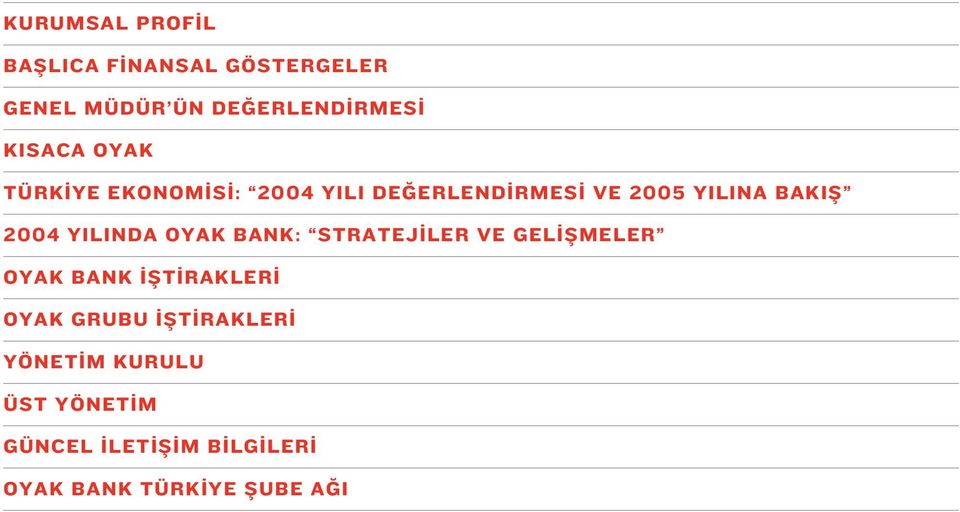 2004 YILINDA OYAK BANK: STRATEJ LER VE GEL fimeler OYAK BANK fit RAKLER OYAK