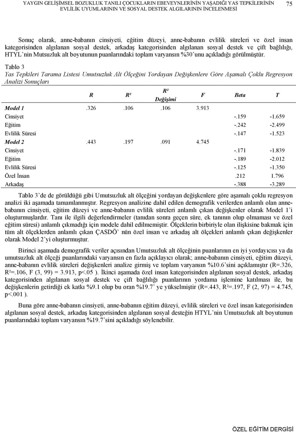 puanlarındaki toplam varyansın %30 unu açıkladığı görülmüştür.