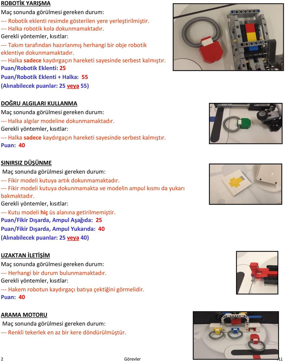 Puan/Robotik Eklenti: 25 Puan/Robotik Eklenti + Halka: 55 (Alı a ile ek pua lar: 25 veya 55) DOĞRU ALGILARI KULLANMA --- Halka algılar odeli e doku a aktadır.