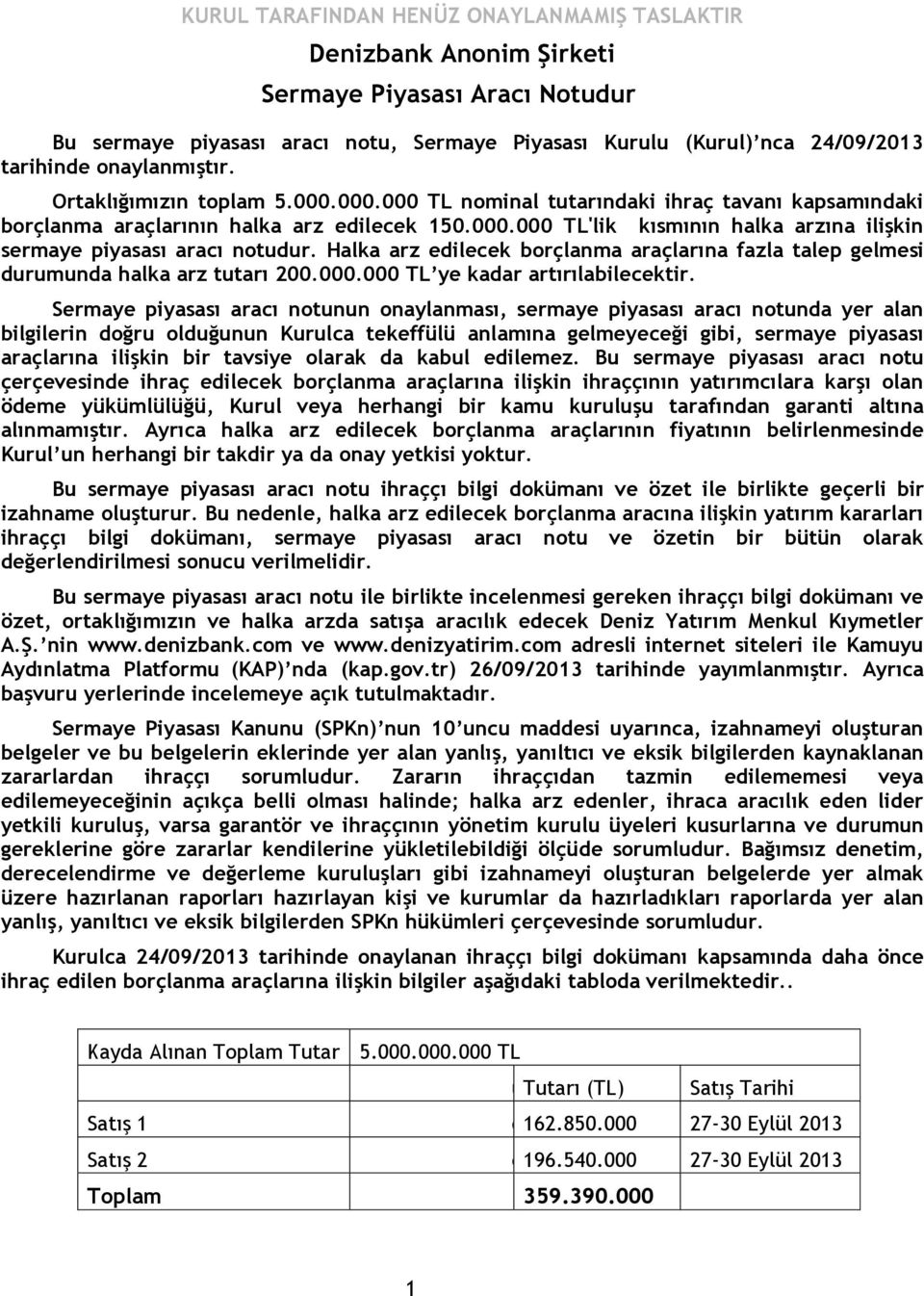 Halka arz edilecek borçlanma araçlarına fazla talep gelmesi durumunda halka arz tutarı 200.000.000 TL ye kadar artırılabilecektir.