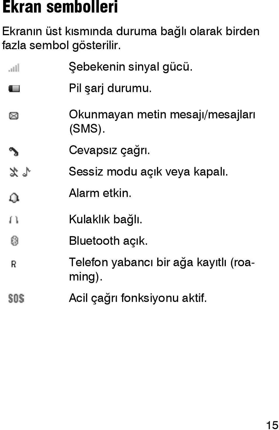 Okunmayan metin mesajı/mesajları (SMS). Cevapsız çağrı.