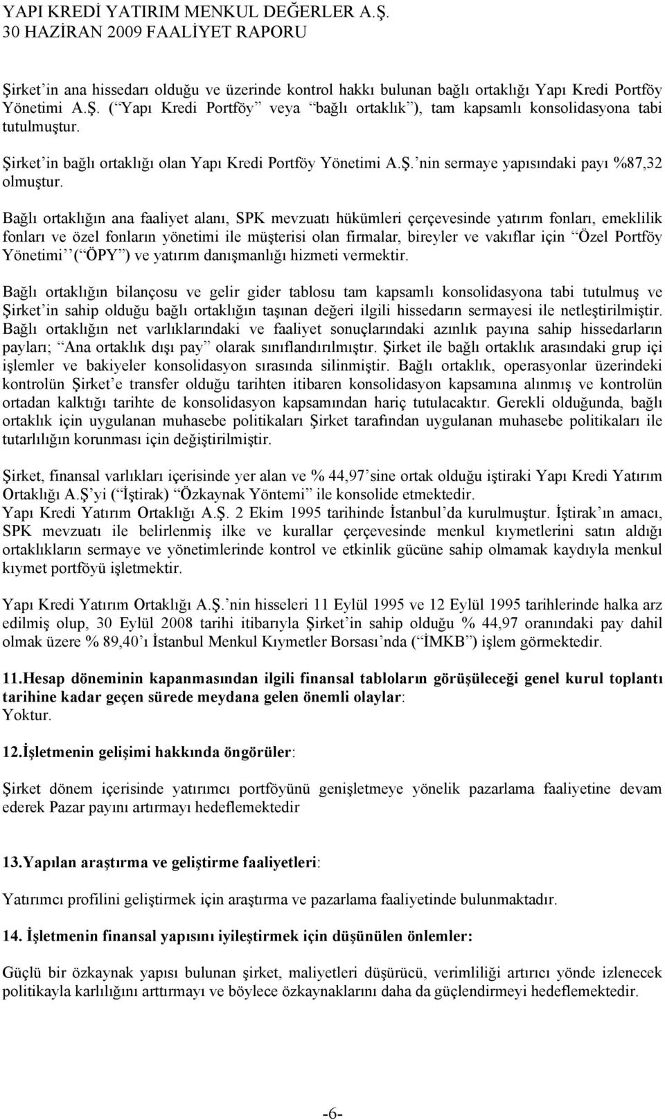 Bağlı ortaklığın ana faaliyet alanı, SPK mevzuatı hükümleri çerçevesinde yatırım fonları, emeklilik fonları ve özel fonların yönetimi ile müşterisi olan firmalar, bireyler ve vakıflar için Özel