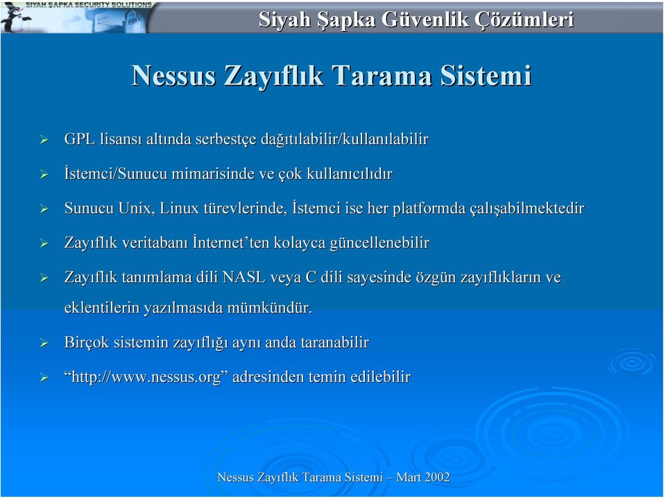 İnternet ten kolayca güncellenebilir Zayıflık tanımlama dili NASL veya C dili sayesinde özgün zayıflıkların ve