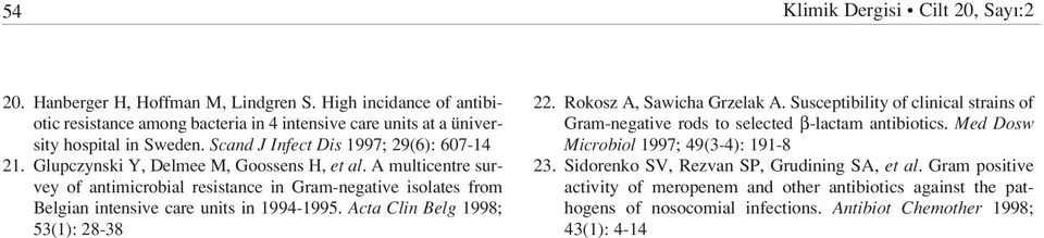 A multicente suvey of antimicobial esistance in Gam-negative isolates fom Belgian intensive cae units in 1994-1995. Acta Clin Belg 1998; 53(1): 28-38 22. Rokosz A, Sawicha Gzelak A.