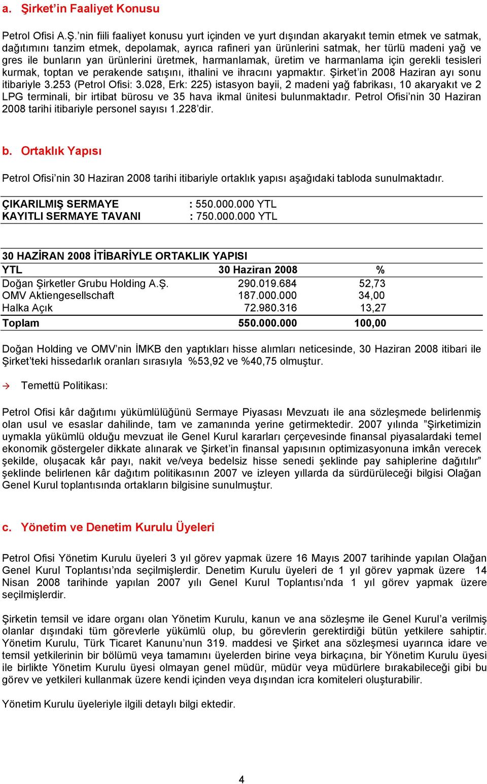 ihracını yapmaktır. Şirket in 2008 Haziran ayı sonu itibariyle 3.253 (Petrol Ofisi: 3.