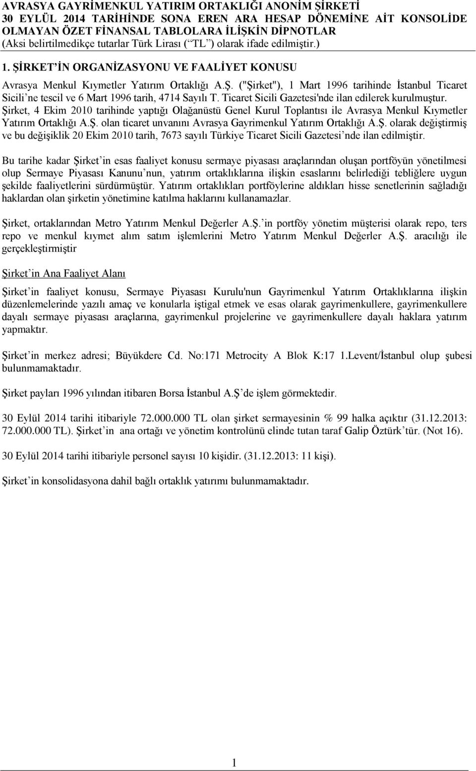 Ş. olarak değiştirmiş ve bu değişiklik 20 Ekim 2010 tarih, 7673 sayılı Türkiye Ticaret Sicili Gazetesi nde ilan edilmiştir.