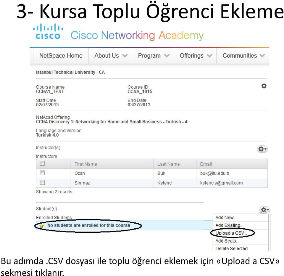 csv dosyası ile toplu