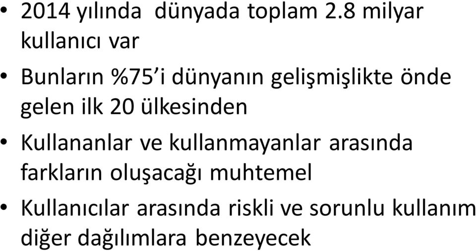 gelen ilk 20 ülkesinden Kullananlar ve kullanmayanlar arasında