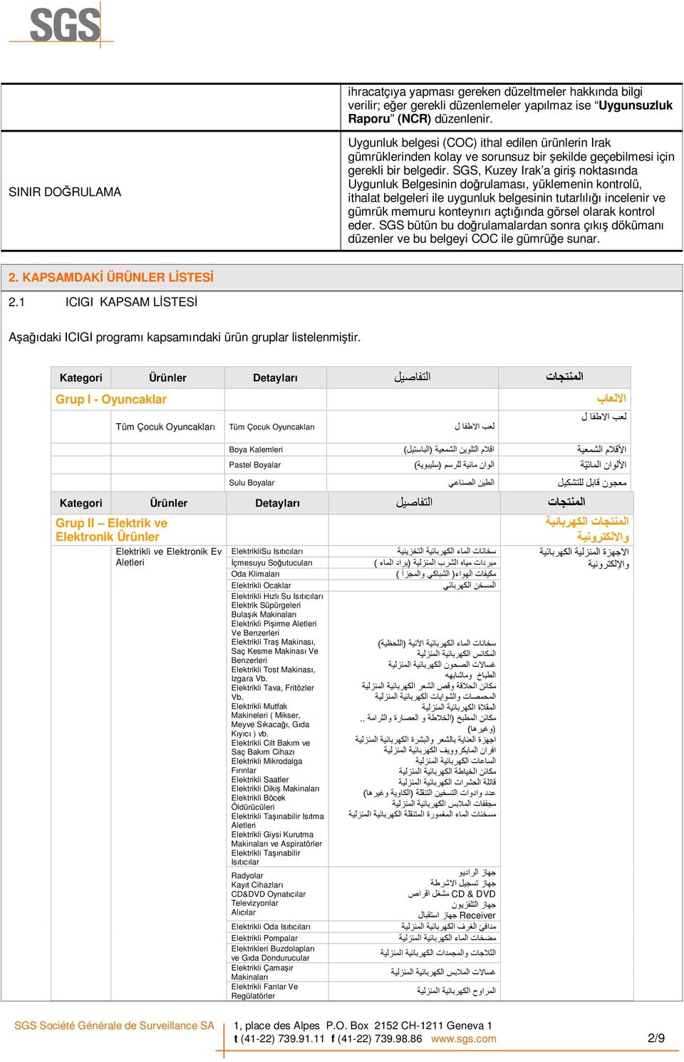 SGS, Kuzey Irak a giriş noktasında Uygunluk Belgesinin doğrulaması, yüklemenin kontrolü, ithalat belgeleri ile uygunluk belgesinin tutarlılığı incelenir ve gümrük memuru konteynırı açtığında görsel