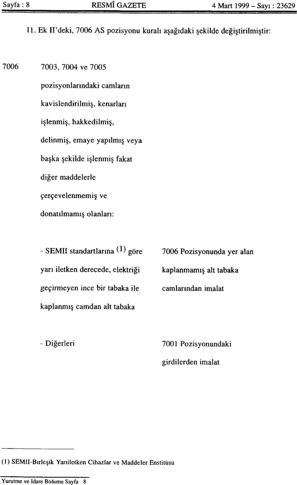 delinmiş, emaye yapılmış veya başka şekilde işlenmiş fakat diğer maddelerle çerçevelenmemiş ve donatılmamış olanları: - SEMII standartlarına (') göre yarı iletken