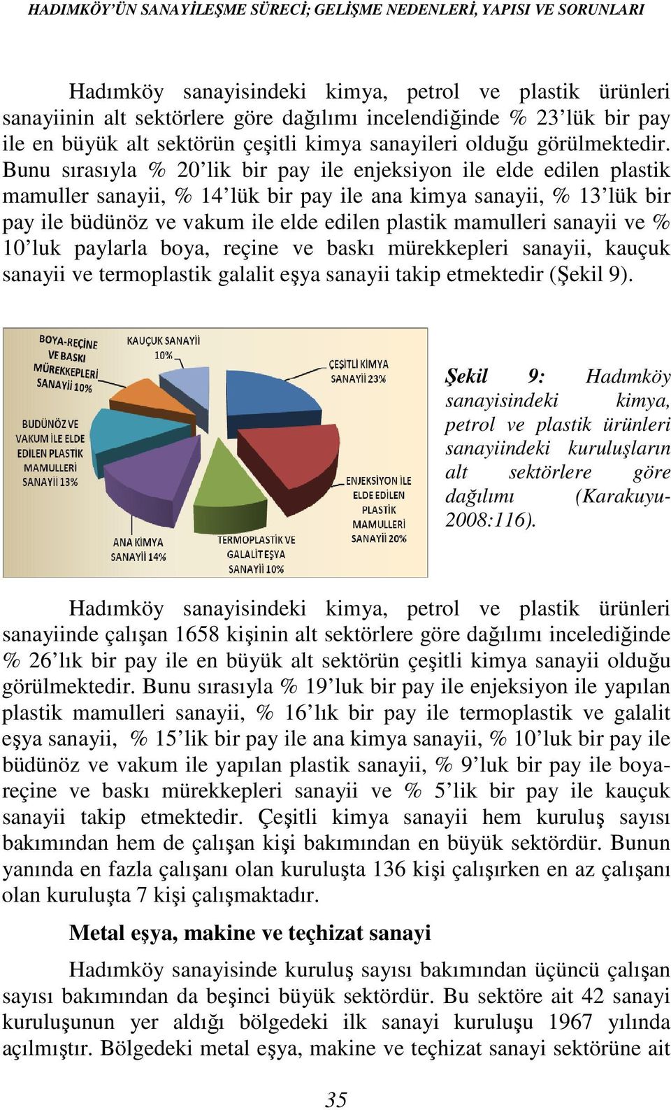 Bunu sırasıyla % 20 lik bir pay ile enjeksiyon ile elde edilen plastik mamuller sanayii, % 14 lük bir pay ile ana kimya sanayii, % 13 lük bir pay ile büdünöz ve vakum ile elde edilen plastik