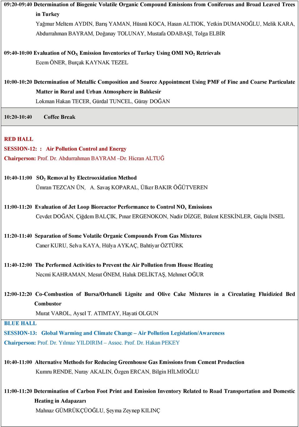 KAYNAK TEZEL 10:00-10:20 Determination of Metallic Composition and Source Appointment Using PMF of Fine and Coarse Particulate Matter in Rural and Urban Atmosphere in Balıkesir Lokman Hakan TECER,