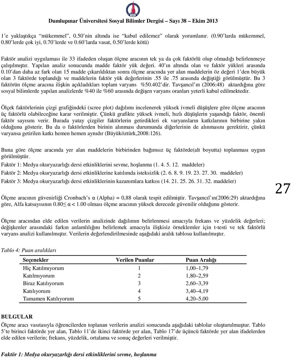 40 ın altında olan ve faktör yükleri arasında 0.