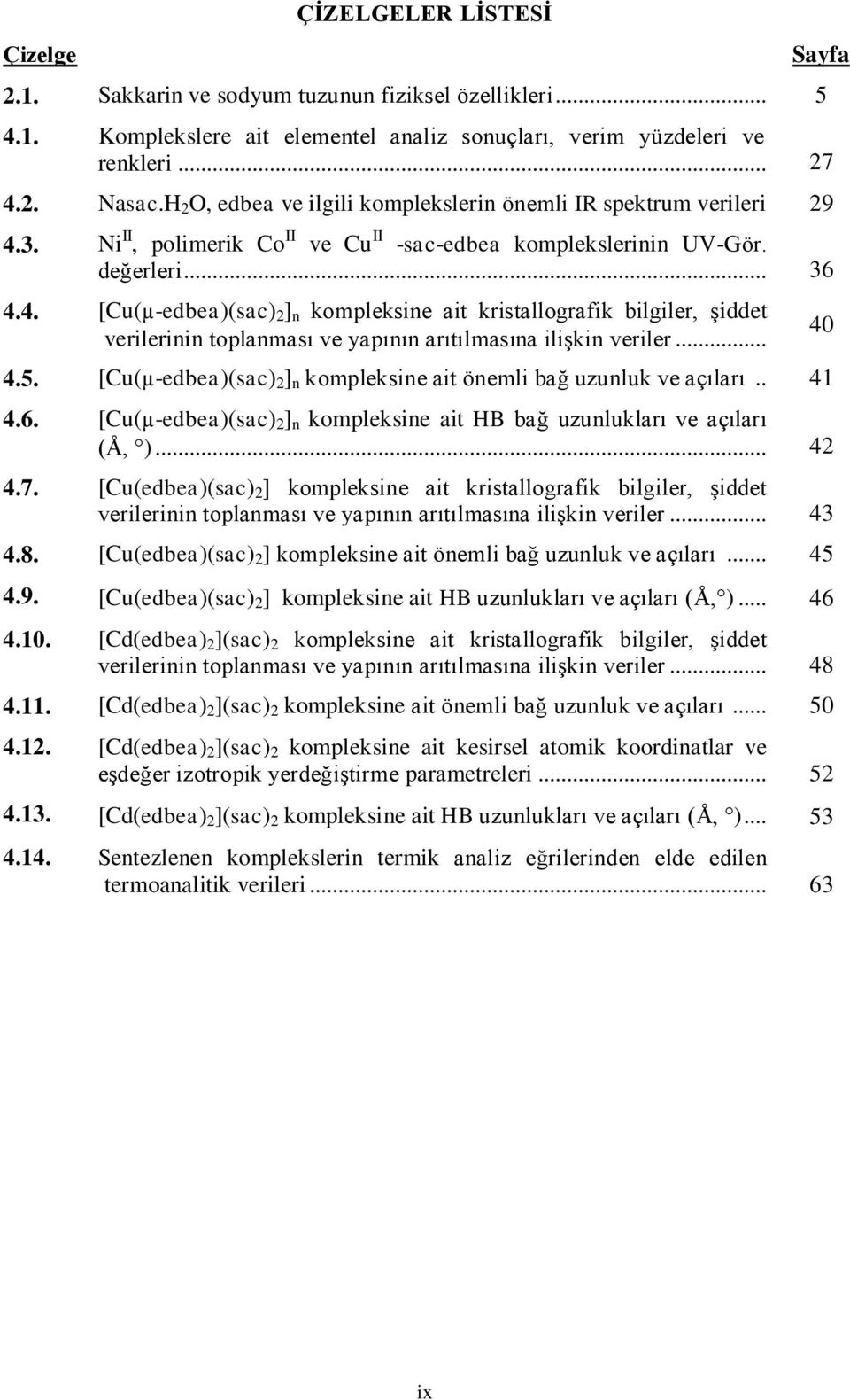 3. i II, polimerik Co II ve Cu II -sac-edbea komplekslerinin UV-Gör. değerleri 36 4.