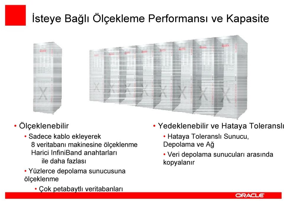 depolama sunucusuna ölçeklenme Çok petabaytlı veritabanları Yedeklenebilir ve Hataya