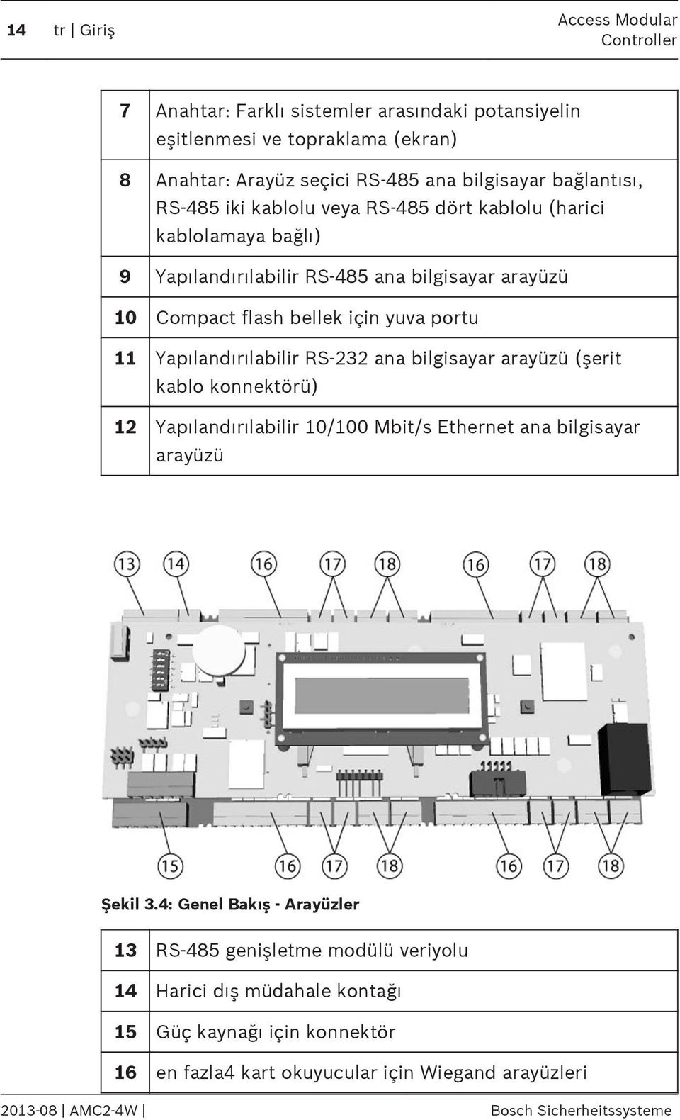 Yapılandırılabilir RS-232 ana bilgisayar arayüzü (şerit kablo konnektörü) 12 Yapılandırılabilir 10/100 Mbit/s Ethernet ana bilgisayar arayüzü Şekil 3.