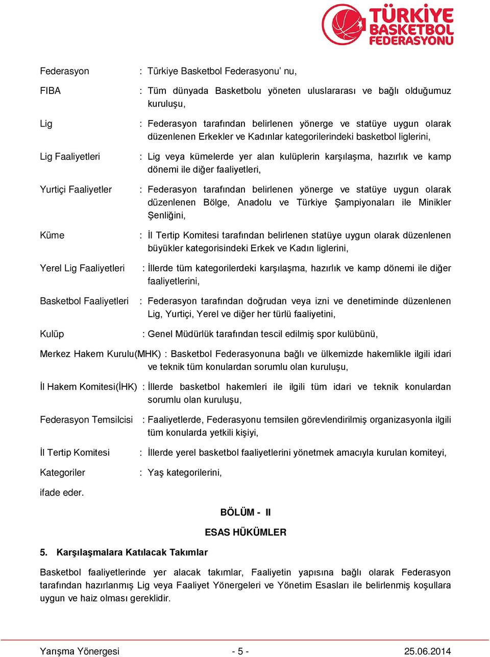 kulüplerin karşılaşma, hazırlık ve kamp dönemi ile diğer faaliyetleri, : Federasyon tarafından belirlenen yönerge ve statüye uygun olarak düzenlenen Bölge, Anadolu ve Türkiye Şampiyonaları ile