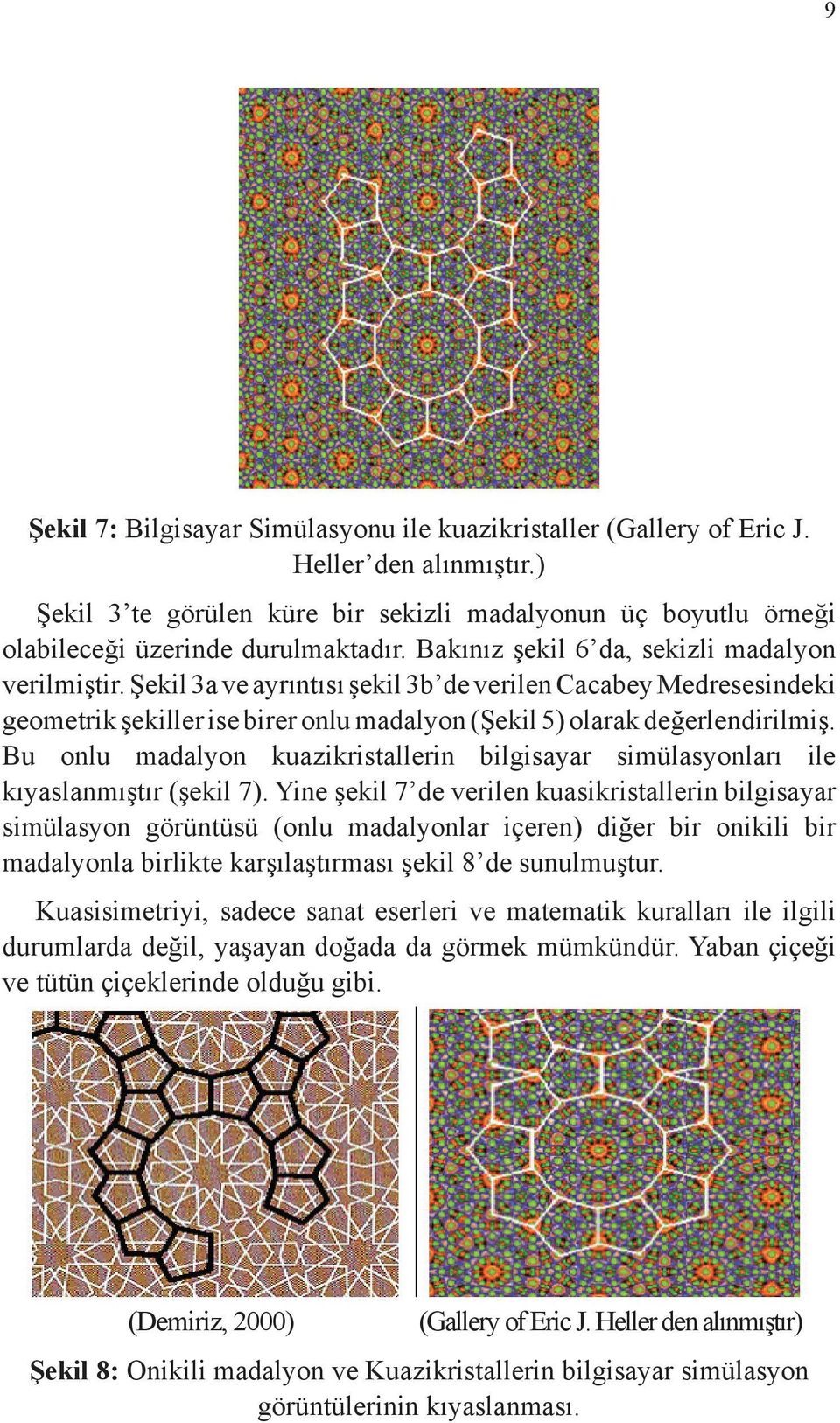 Bu onlu madalyon kuazikristallerin bilgisayar simülasyonları ile kıyaslanmıştır (şekil 7).