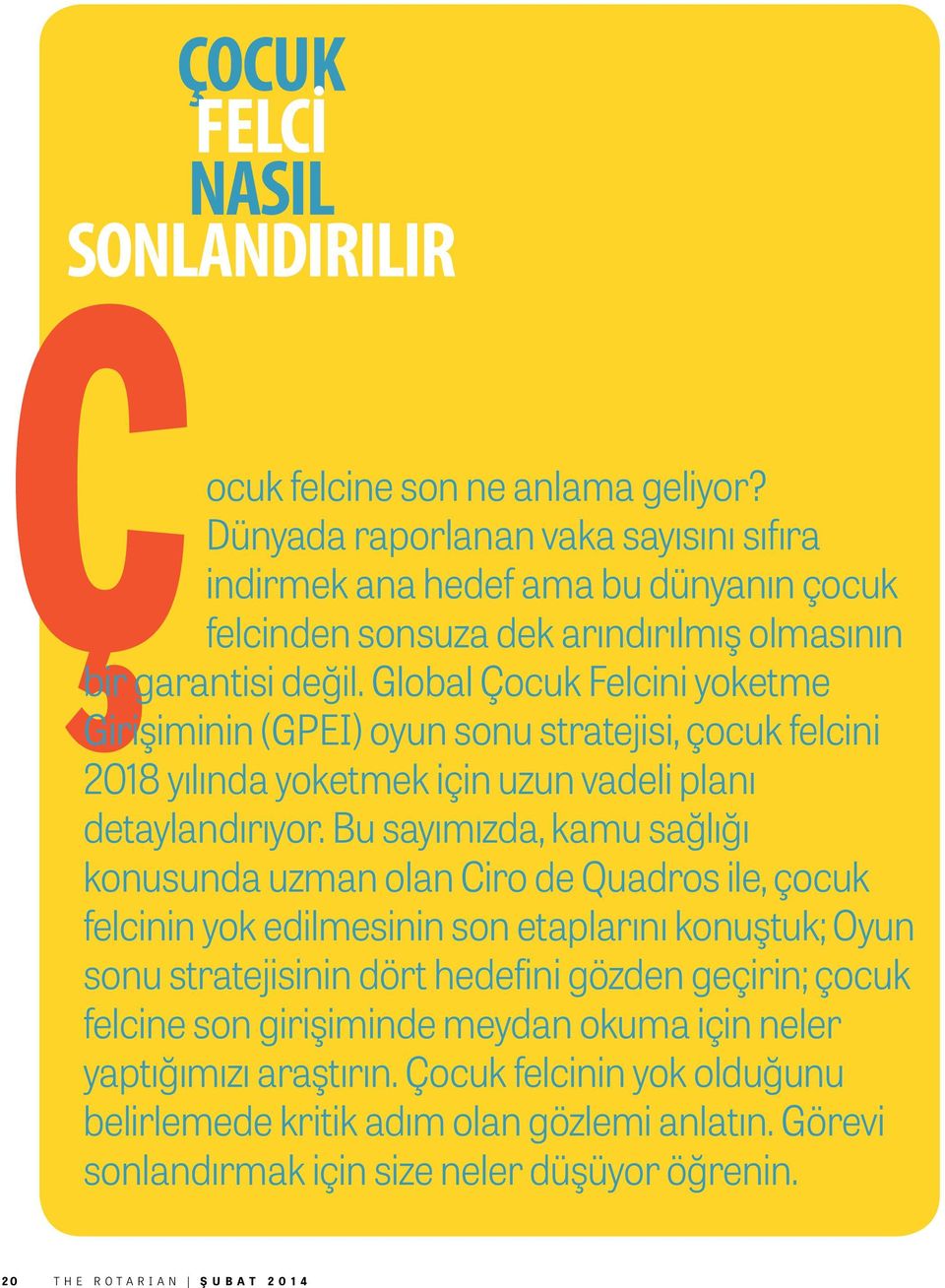 Global Çocuk Felcini yoketme Girişiminin (GPEI) oyun sonu stratejisi, çocuk felcini 2018 yılında yoketmek için uzun vadeli planı detaylandırıyor.