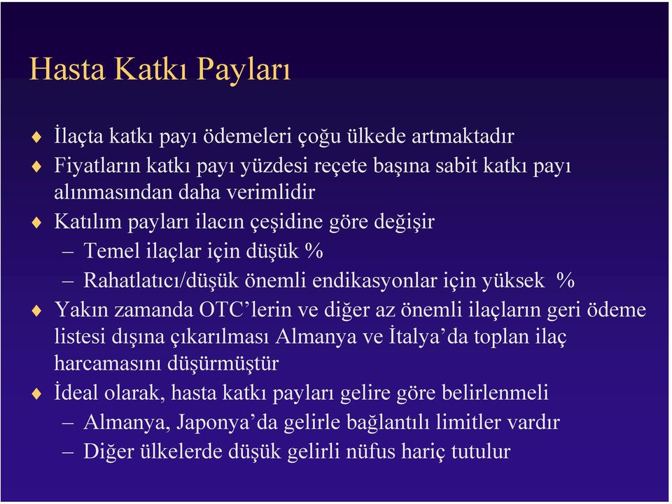 zamanda OTC lerin ve diğer az önemli ilaçların geri ödeme listesi dışına çıkarılması Almanya ve İtalya da toplan ilaç harcamasını düşürmüştür İdeal