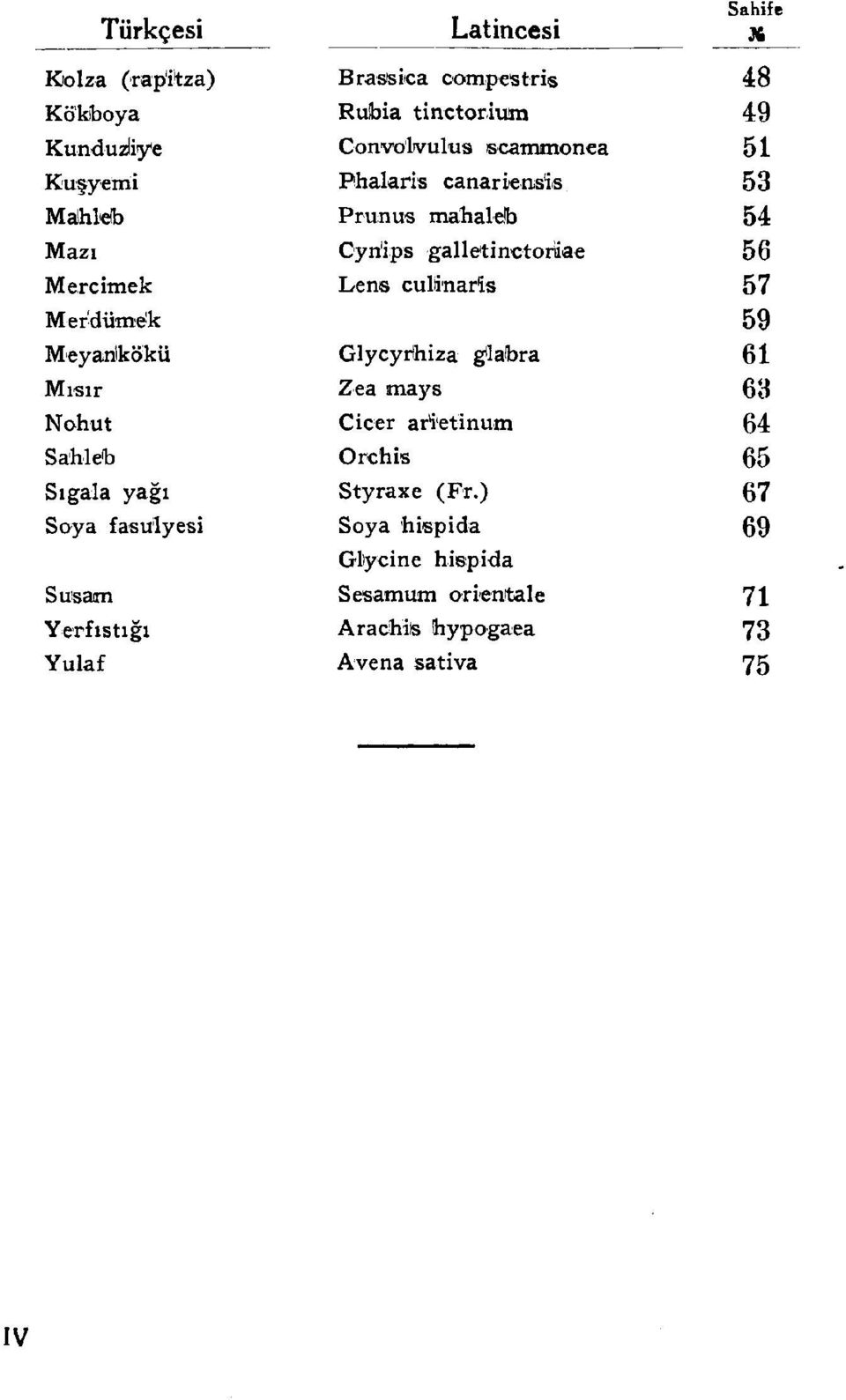 canariensîs Prunus mahaleb Cyriiıps gall^tinctorsae Lens culünarîs Glycyrihiza glabra Zea mays Cicer ari'etinum Orchis Styraxe