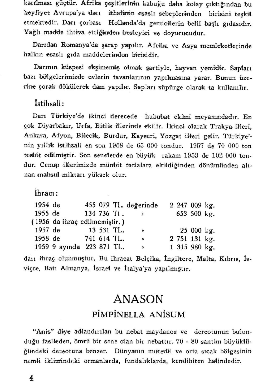 Afrika ve Asya memleke tier inde halkın esaislı gıda maddelerinden birisidir. Darının küspesi ekşiimemiiış ojimai k şartiyile, hayvan yemidir.