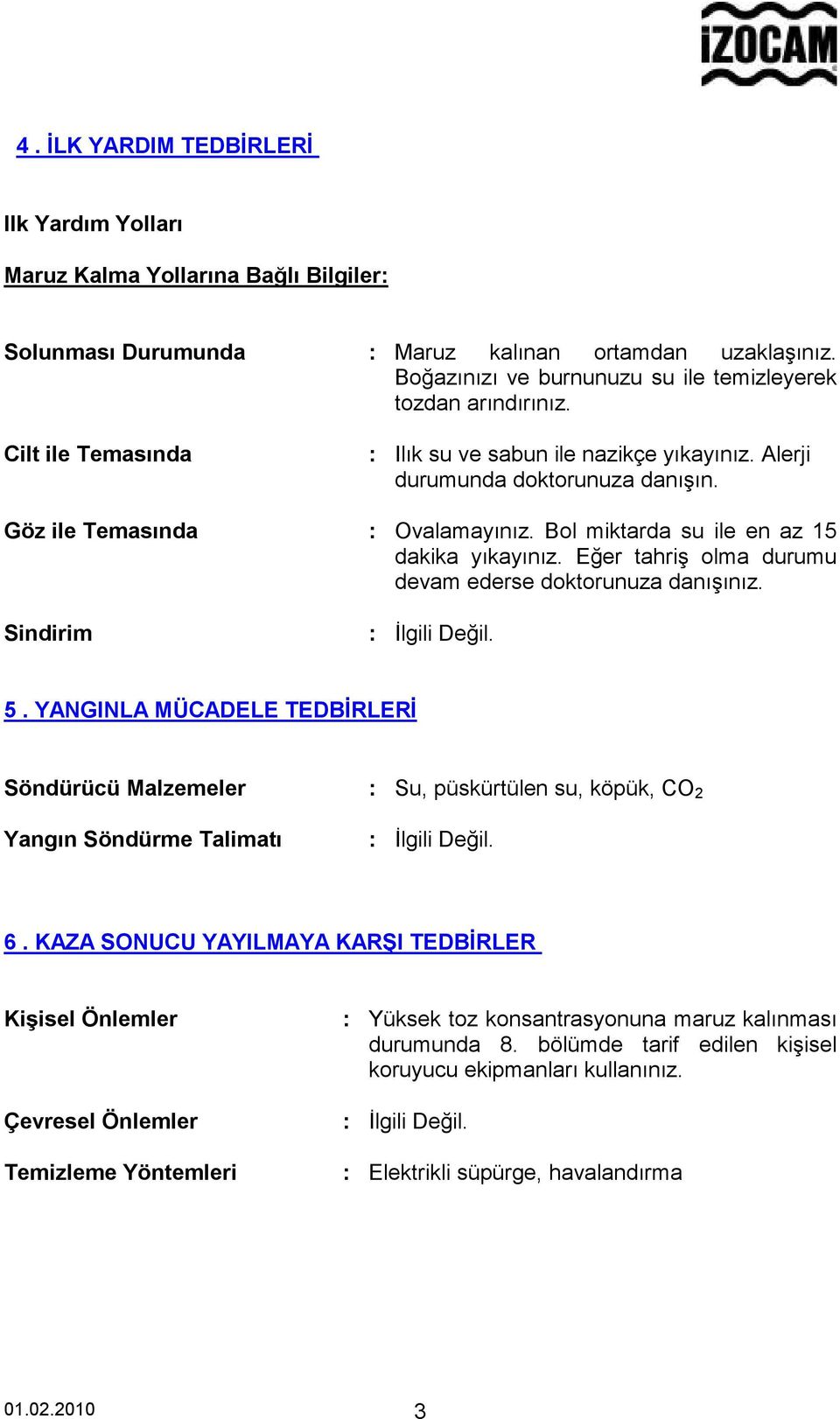 Bol miktarda su ile en az 15 dakika yıkayınız. Eğer tahriş olma durumu devam ederse doktorunuza danışınız. Sindirim. 5.