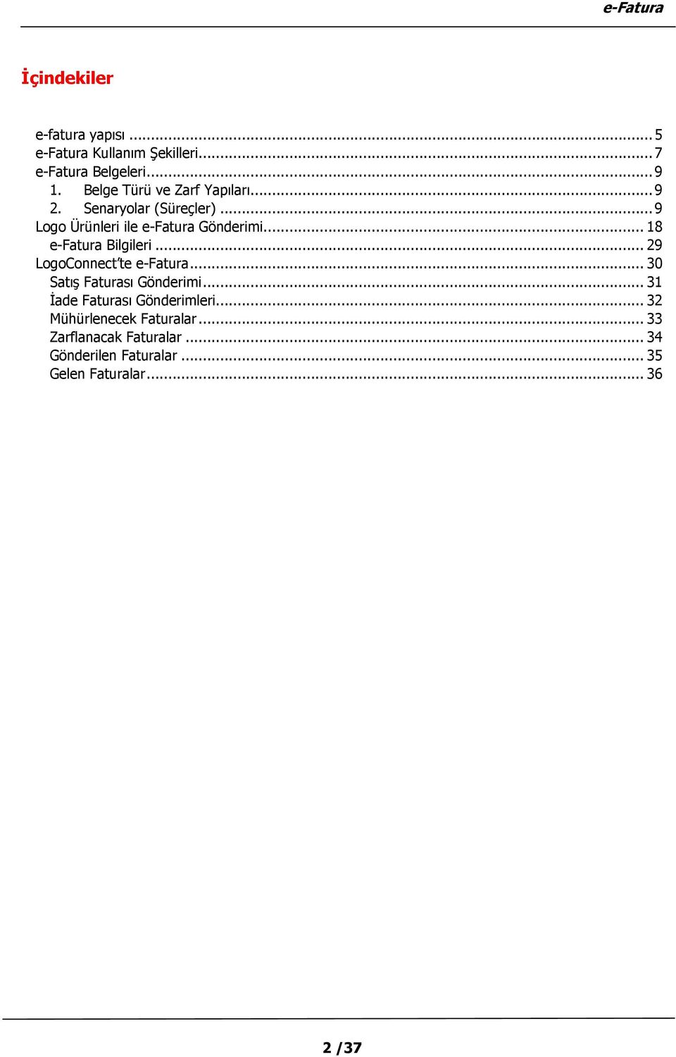 .. 18 e-fatura Bilgileri... 29 LogoConnect te e-fatura... 30 Satış Faturası Gönderimi.