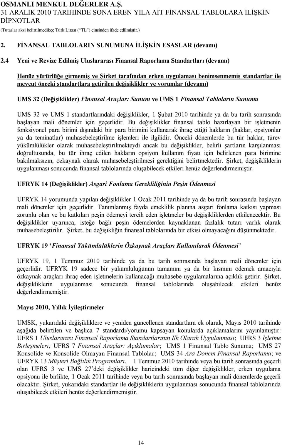 getirilen değiģiklikler ve yorumlar (devamı) UMS 32 (DeğiĢiklikler) Finansal Araçlar: Sunum ve UMS 1 Finansal Tabloların Sunumu UMS 32 ve UMS 1 standartlarındaki değiģiklikler, 1 ġubat tarihinde ya