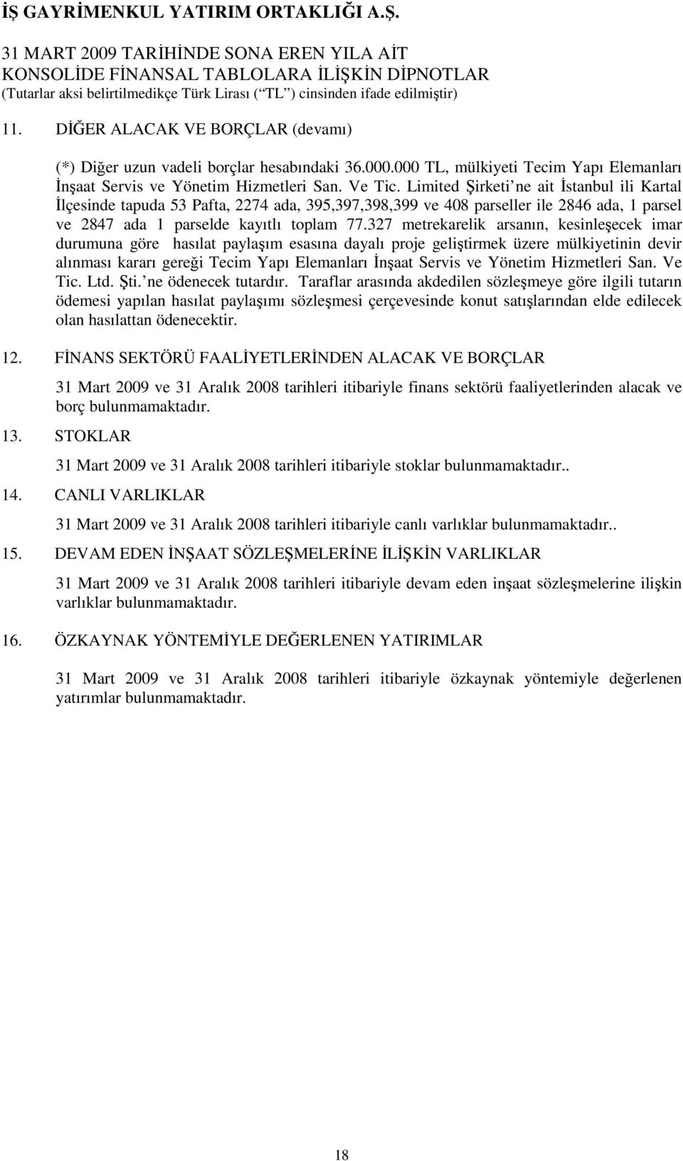 327 metrekarelik arsanın, kesinleşecek imar durumuna göre hasılat paylaşım esasına dayalı proje geliştirmek üzere mülkiyetinin devir alınması kararı gereği Tecim Yapı Elemanları Đnşaat Servis ve