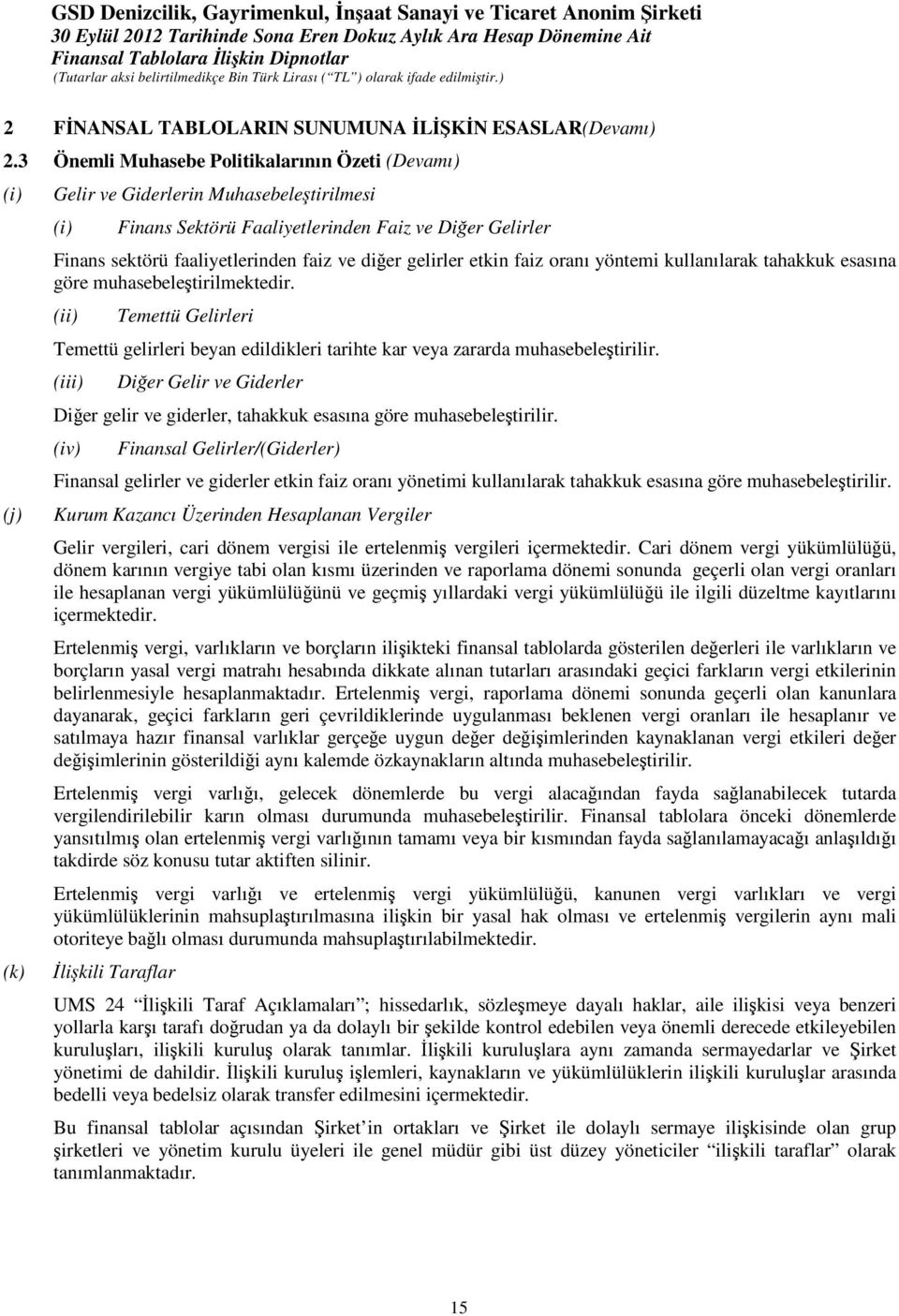 dier gelirler etkin faiz oranı yöntemi kullanılarak tahakkuk esasına göre muhasebeletirilmektedir.