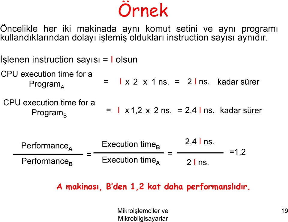 = 2 I ns. kadar sürer CPU execution time for a Program = I x 1,2 x 2 ns. = 2,4 I ns.
