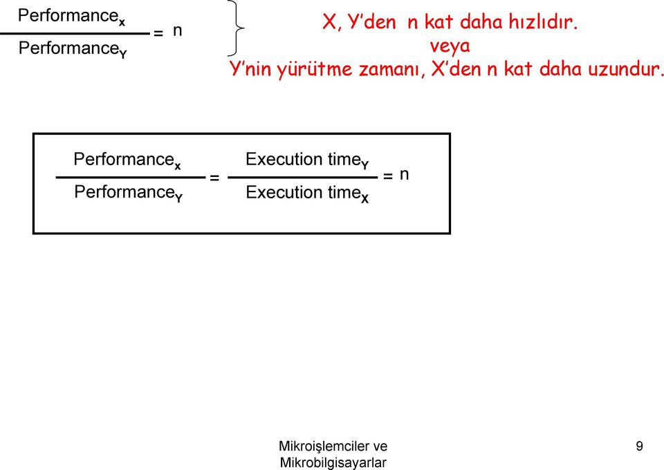 veya Y nin yürütme zamanı, X den n kat daha