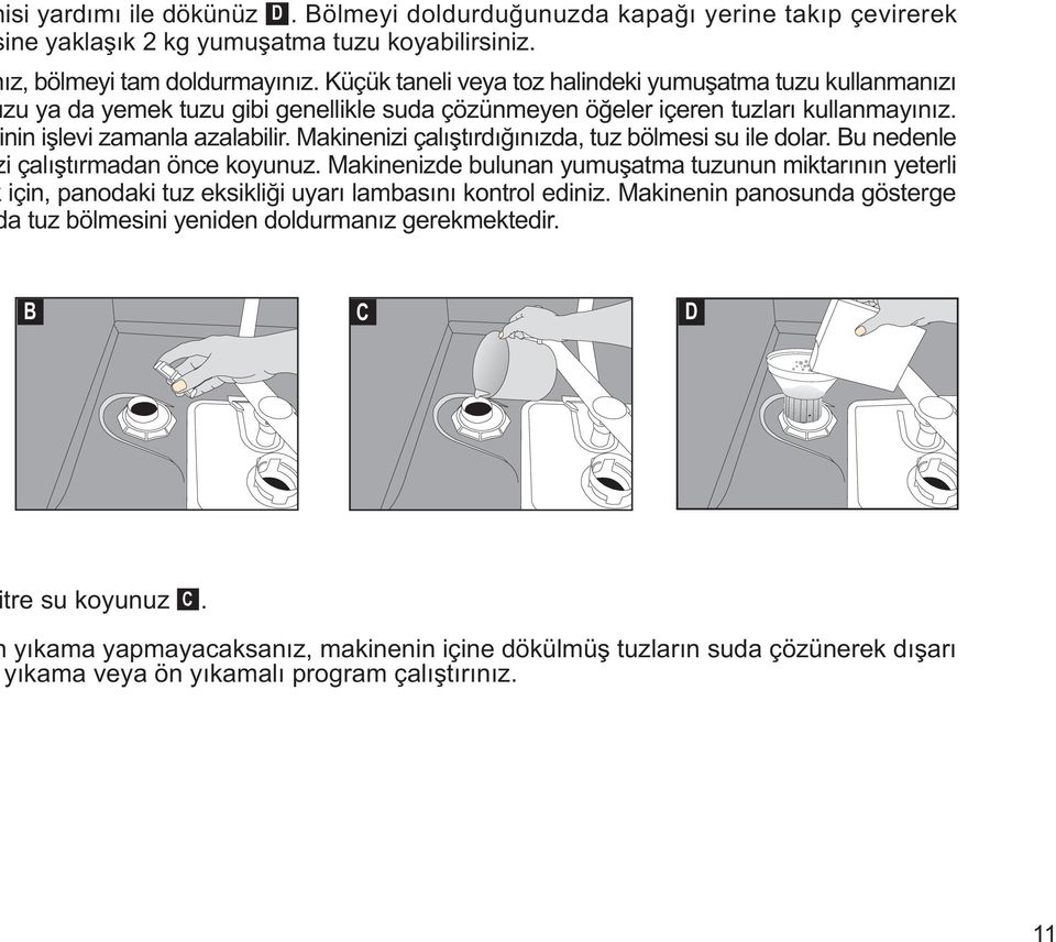 Makieizi çalýþtýrdýðýýzda, tuz bölmesi su ile dolar. Bu edele i çalýþtýrmada öce koyuuz.